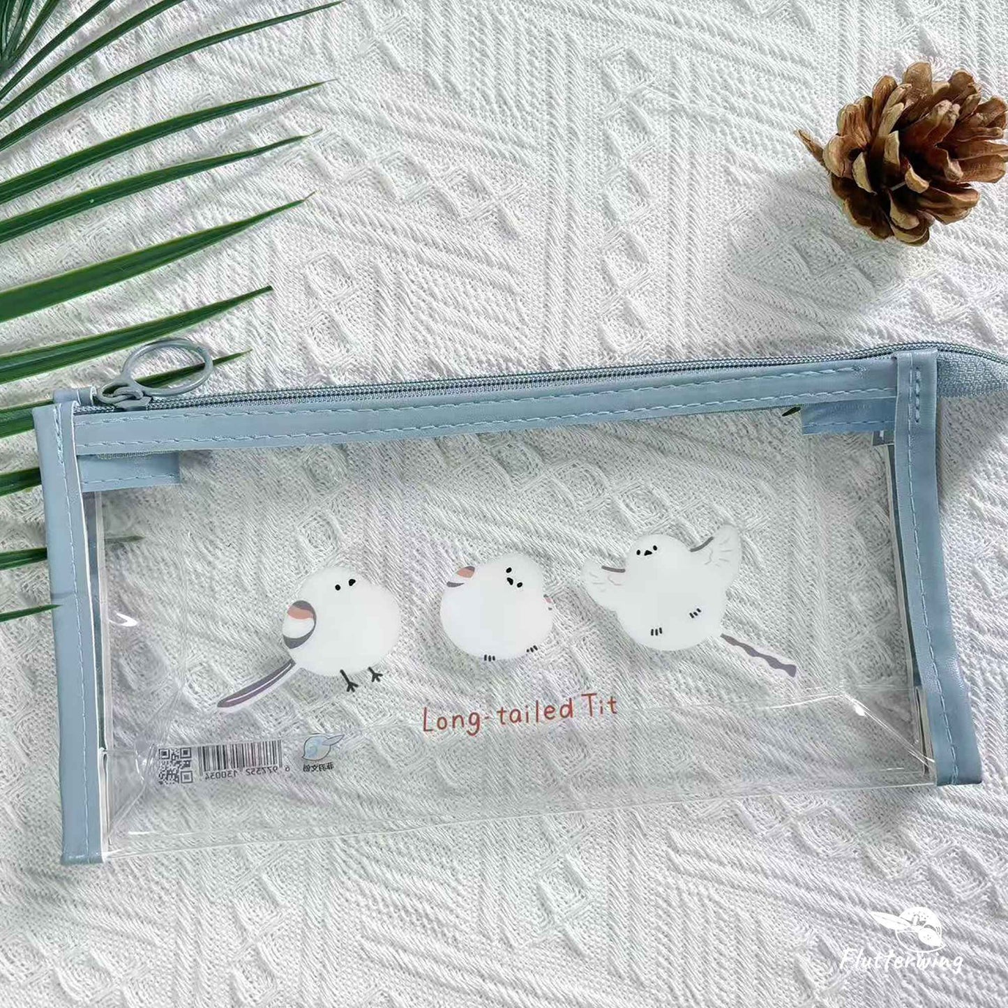 Daily Little Birds transparent PVC pencil case featuring the Long-tailed Tit