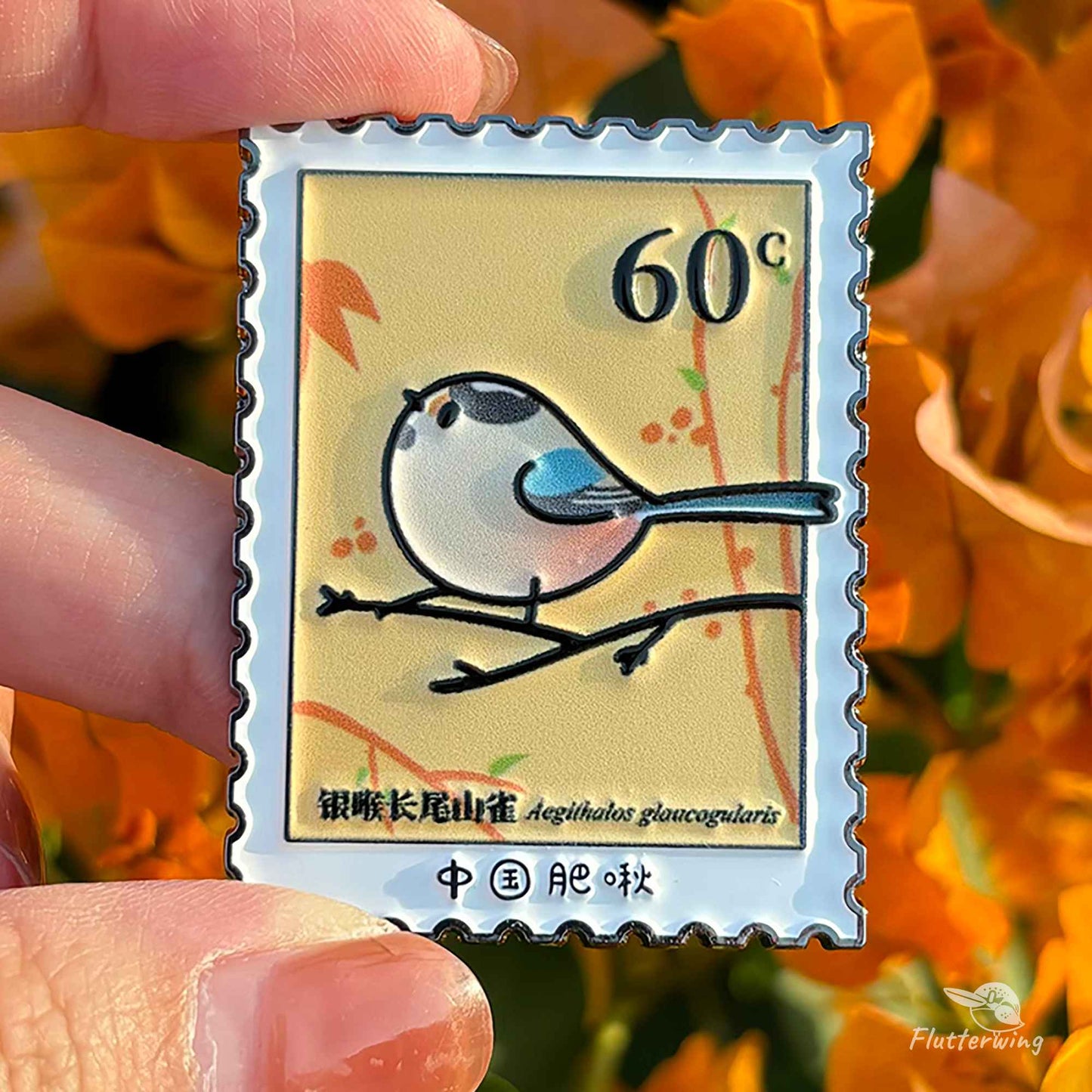Silver-throated Long-tailed Tit Metal Badge